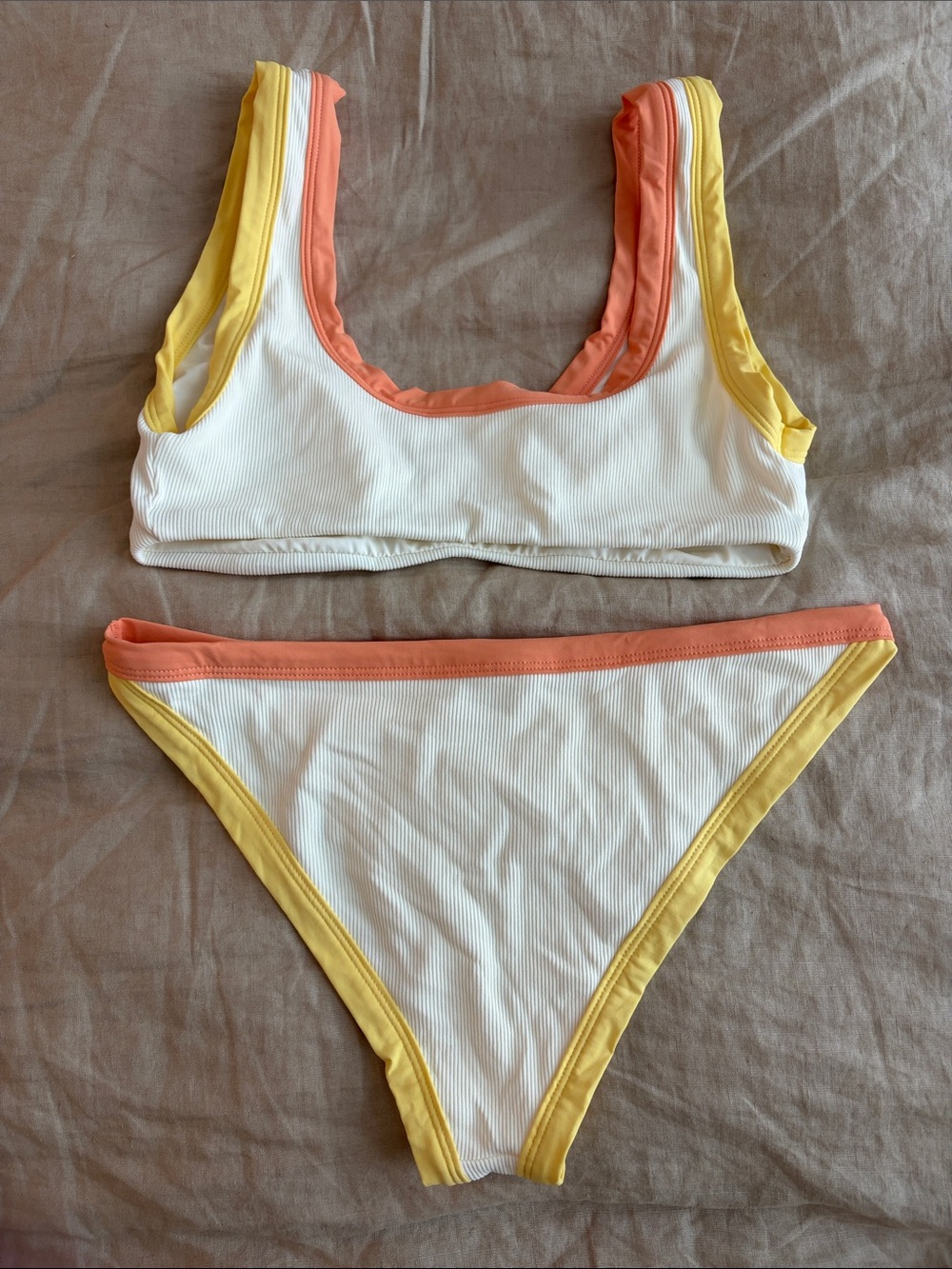 l*space White Ribbed Bikini with Coral and Yellow Trim - Picture 4 of 4
